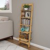 Hastings Home Hastings Home Ladder Bookshelf- 5 Shelves, Leaning Multi-Functional Bookcase in Pickled Oak 511439BNO